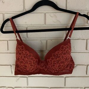 Aerie Real Power Plunge Push Up Bra Size 34C  Rust Lace Padded Sexy